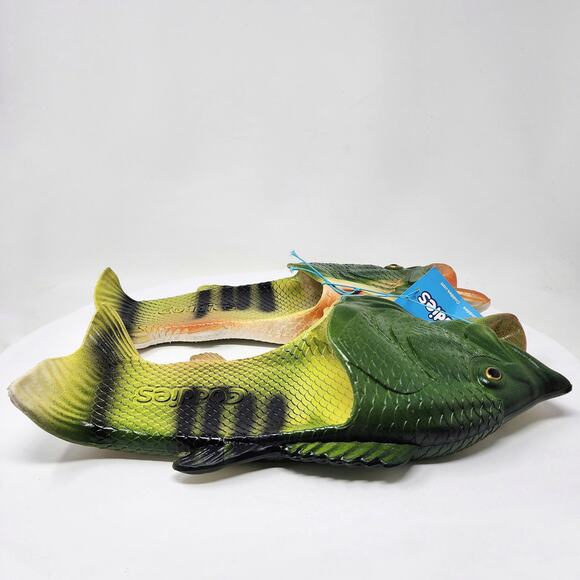 Coddies Fish Sandals Men 12-13 Green Rubber Bass Fisherman Gift Gag Gift NWT - Picture 7 of 11